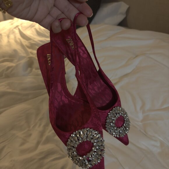 Zara Embellished Hot Pink Leopard Kitten Heels Size 9 EU 39 - Picture 2 of 6